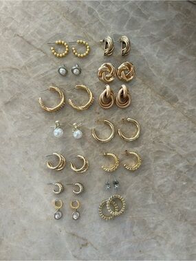 Assorted Gold-Tone Women’s Earring Set — Mixed Styles with Chain Necklace